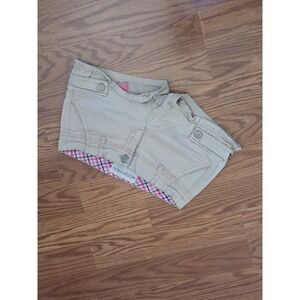 Aeropostale Stretch Khaki Shorts Tan Pink Plaid Trim Girls Size 00 Casual Summer
